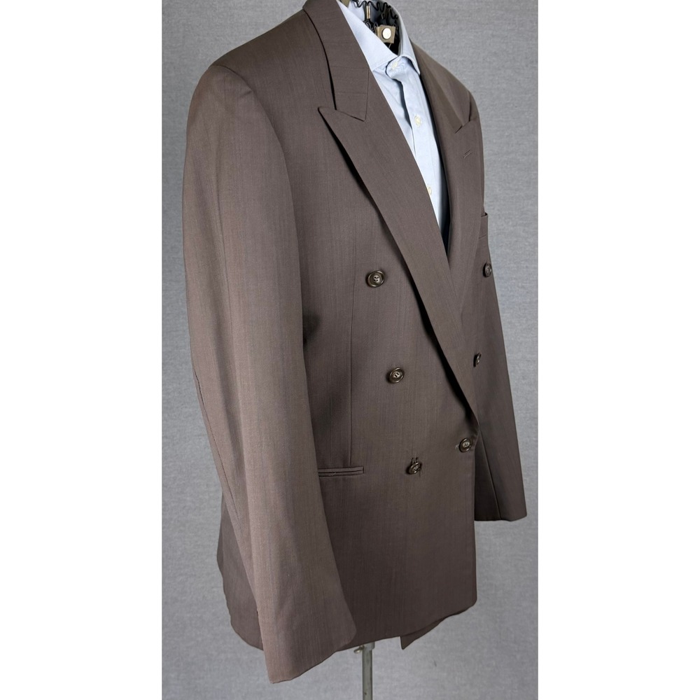 Givenchy Monsieur Mens 44L Brown Double Breasted Pinstripe Blazer Suit Jacket